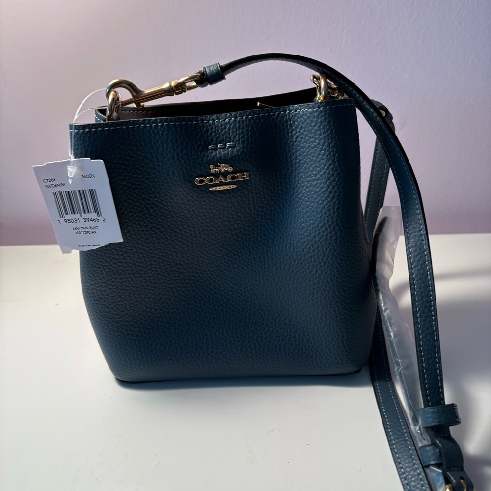 Coach Pebble Leather Crossbody Bucket Bag - Denim Blue